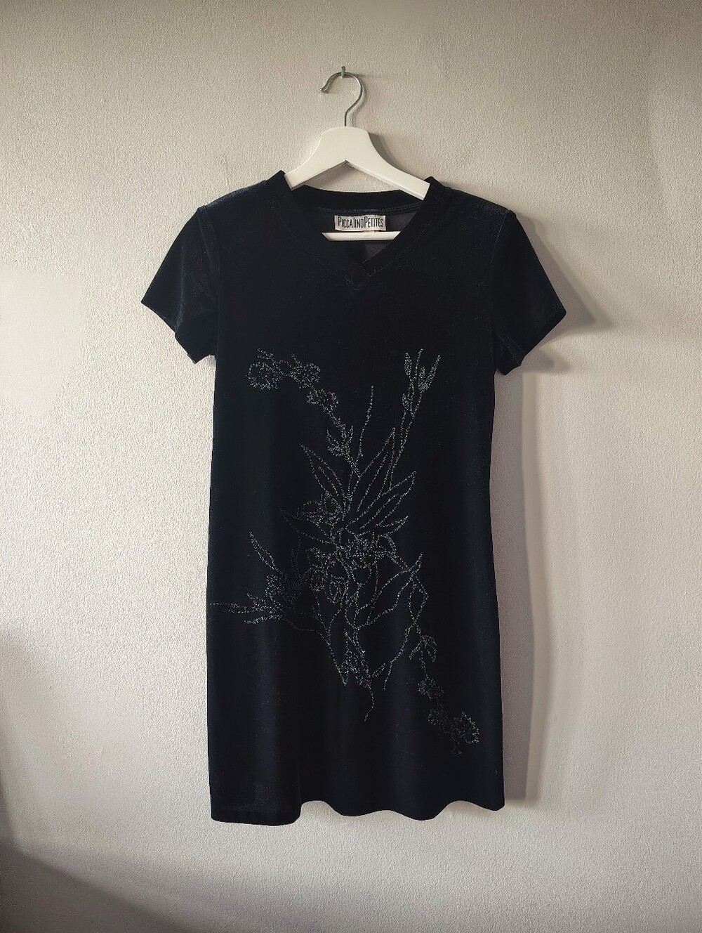 Vintage Piccalino Petites 90s Black Velour Velvet Dress With Beading